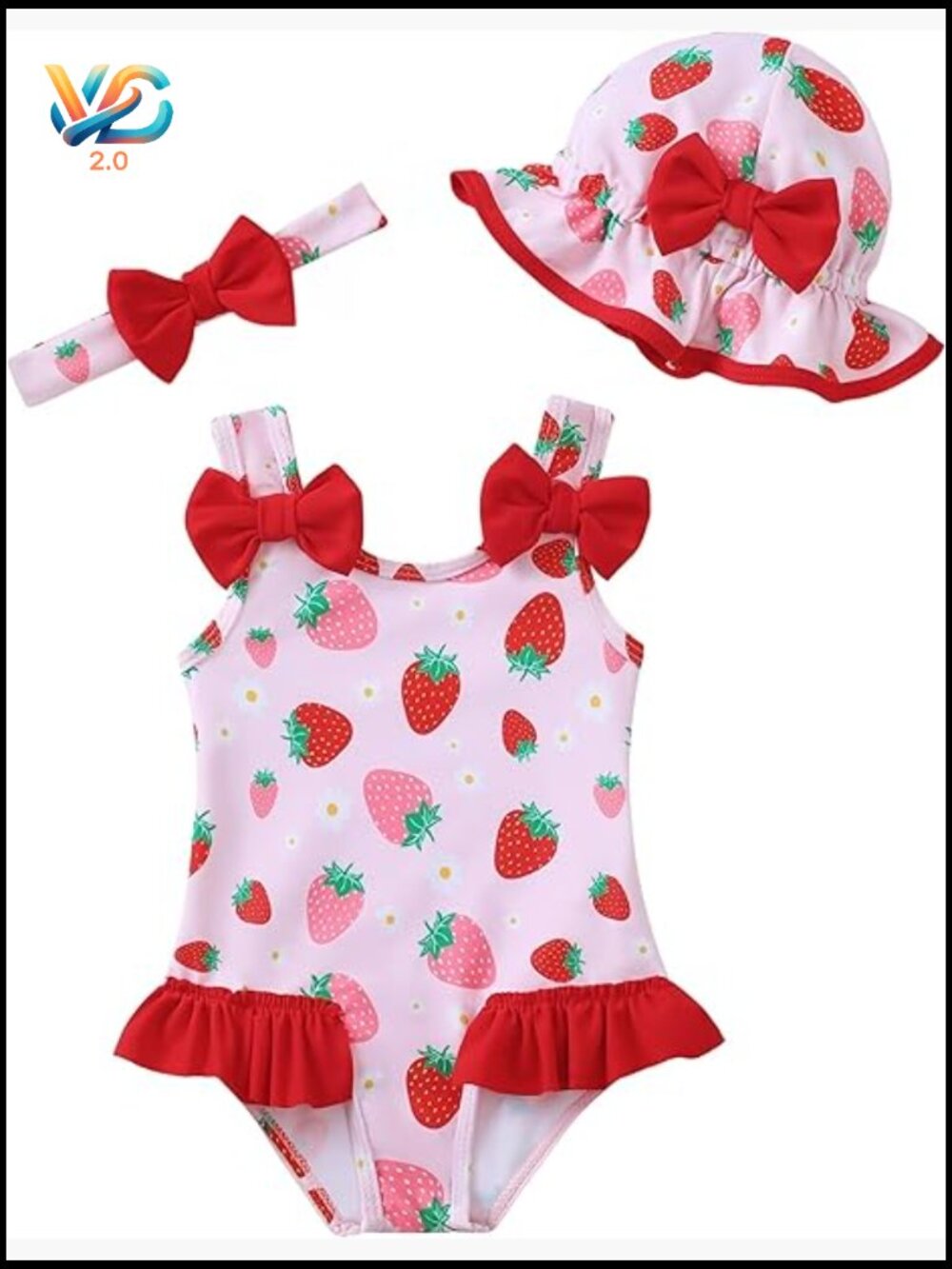 Baby Girl One-Piece Swimsuit with Ruffle Bow and Hat UPF 50+